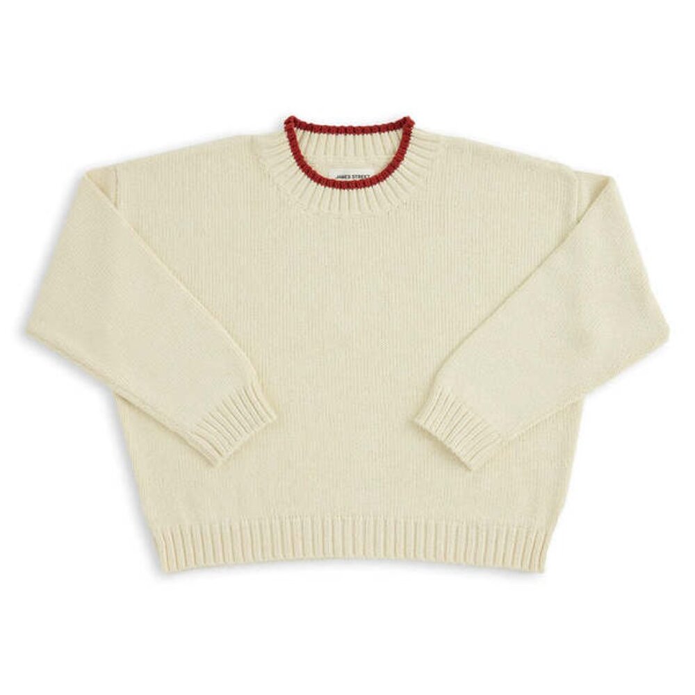 James St. co Blake pullover in natural + red trim, size small, EUC